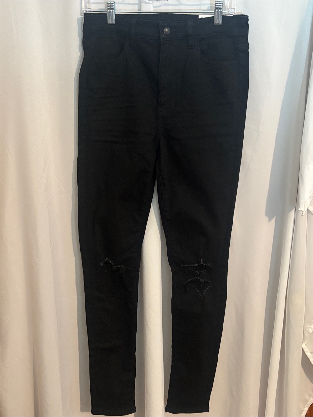 NWT AE Next Level Stretch Super High-Rise Jegging 10 Long Black Distressed